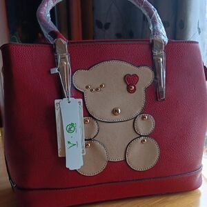 Red and Tan Teddy Bear Handbag